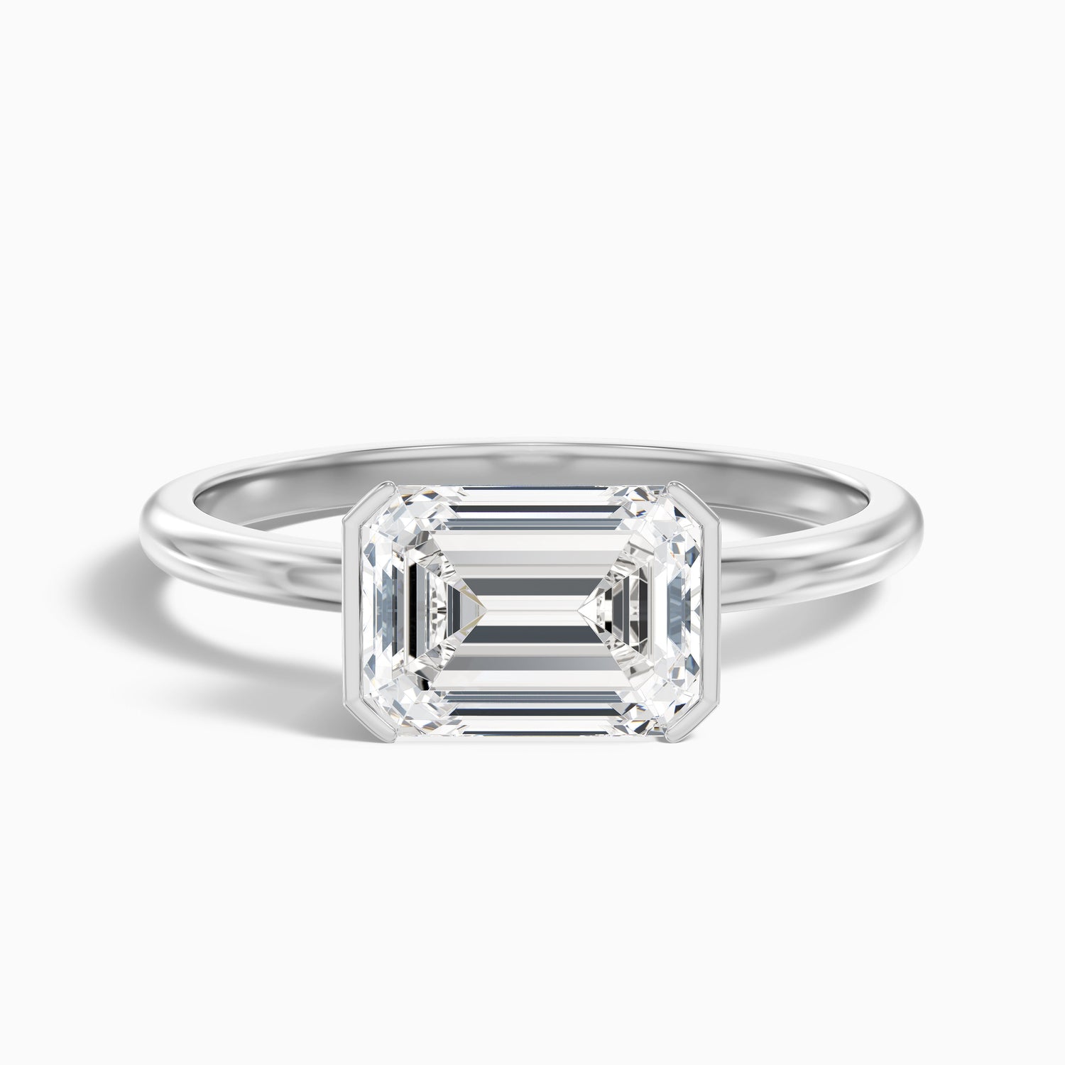 Brona 1.5 Carat Emerald Cut East West Half Bezel Moissanite Diamond Ring in 14k Yellow Gold
