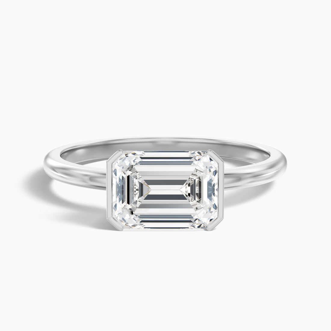 Brona 5.5 Carat Emerald Cut East West Half Bezel Moissanite Diamond Ring in 18k White Gold  DestGlow