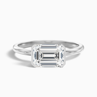 Brona 4.5 Carat Emerald Cut East West Half Bezel Moissanite Diamond Ring in 14k Yellow Gold