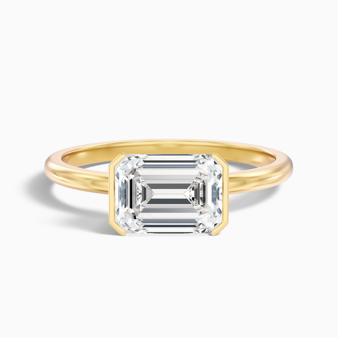Joie 4 Carat Emerald Cut East West Half Bezel Lab Grown Diamond Ring in 14k Yellow Gold  DestGlow