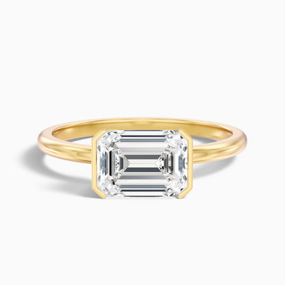 Joie 4 Carat Emerald Cut East West Half Bezel Lab Grown Diamond Ring in 14k Yellow Gold