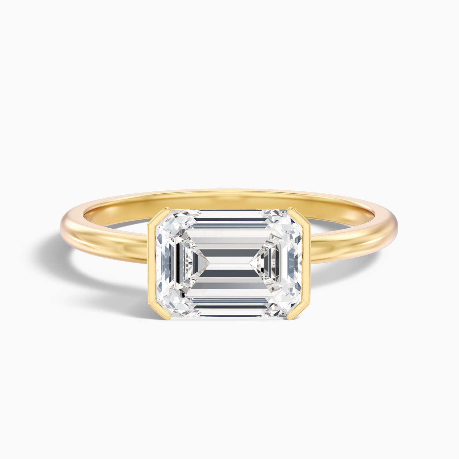 Brona 2 Carat Emerald Cut East West Half Bezel Moissanite Diamond Ring in 14k White Gold