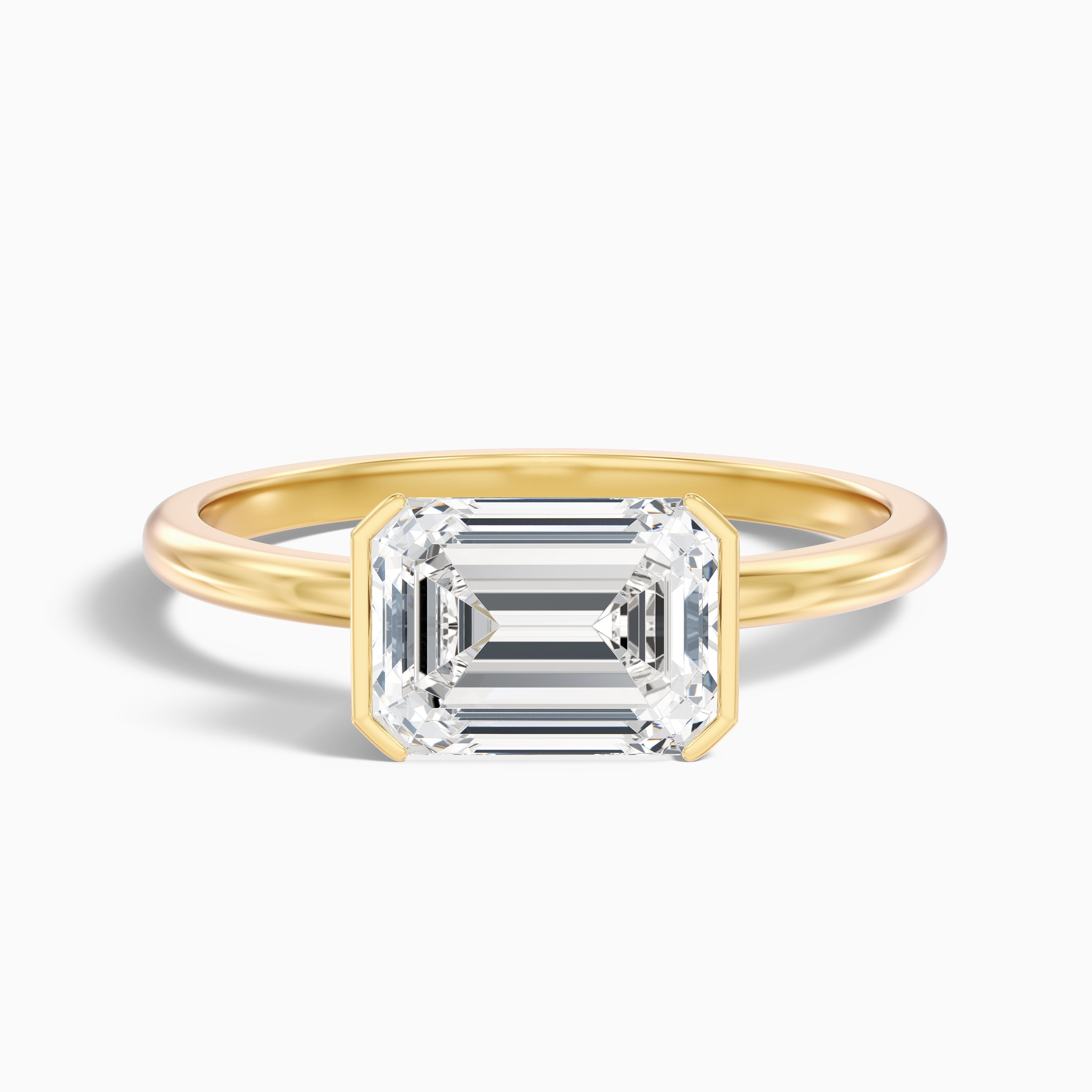 Joie 1 Carat Emerald Cut East West Half Bezel Lab Grown Diamond Ring in 925 Sterling Silver