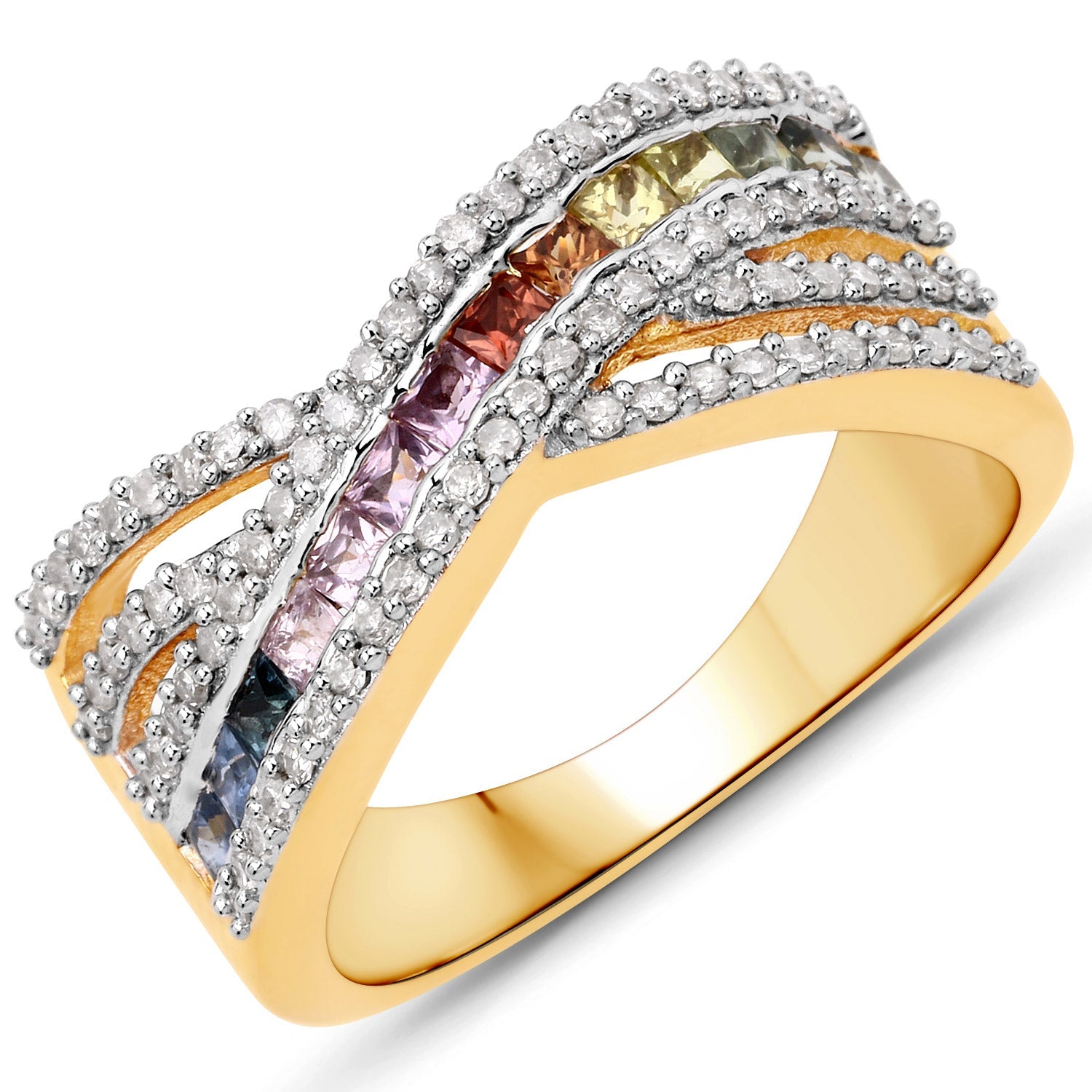 1.19 Carat Genuine Multi Sapphire .925 Sterling Silver Ring by Bids.com