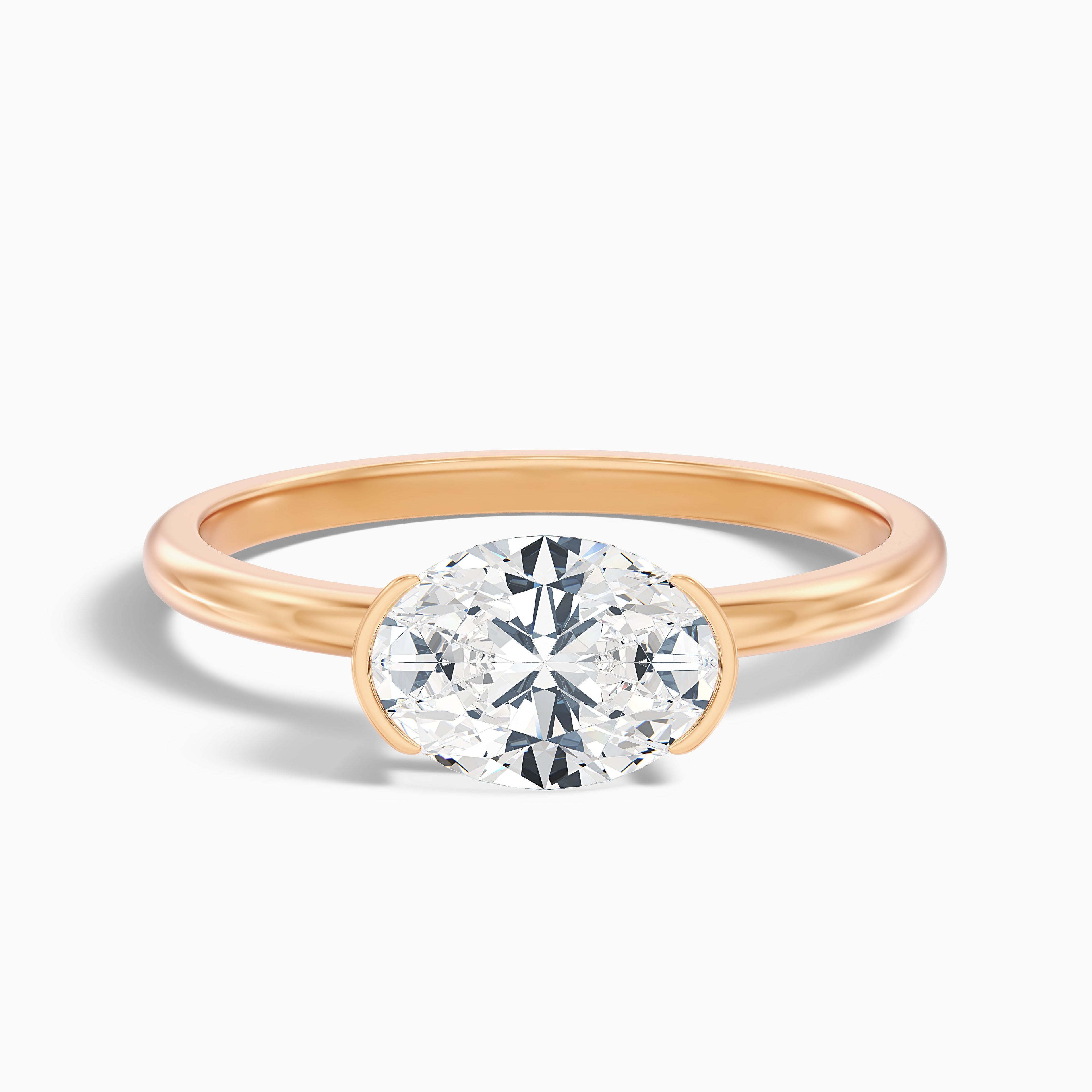 Alva 1 Carat Oval Cut East West Moissanite Diamond Ring in 18k Rose Gold