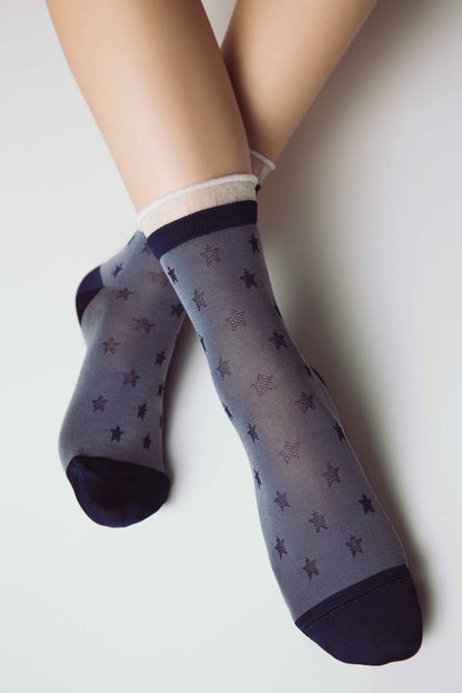 Conte Socks Classic - 491 Glossy Pattern and Decorative Transparent Mesh