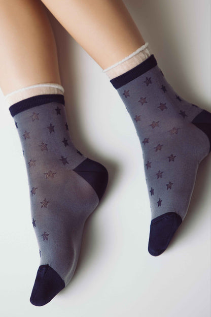 Conte Socks Classic - 491 Glossy Pattern and Decorative Transparent Mesh