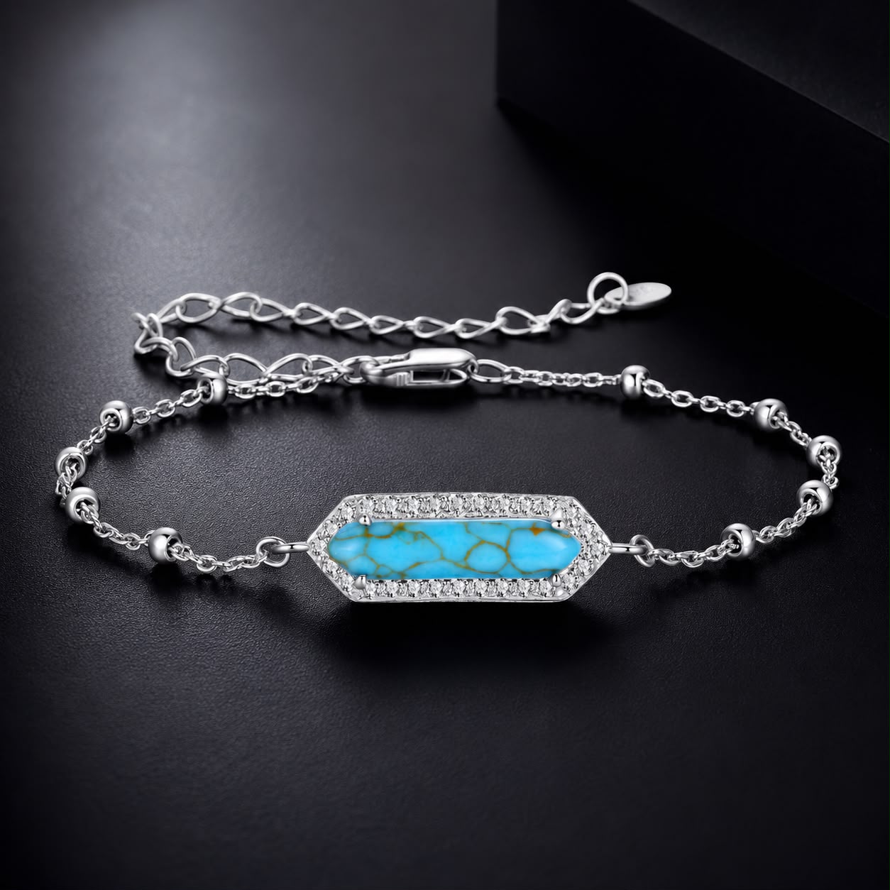 925 Sterling Silver White Gold Plated Bracelets with Synthetic Turquoise for Women  DestGlow