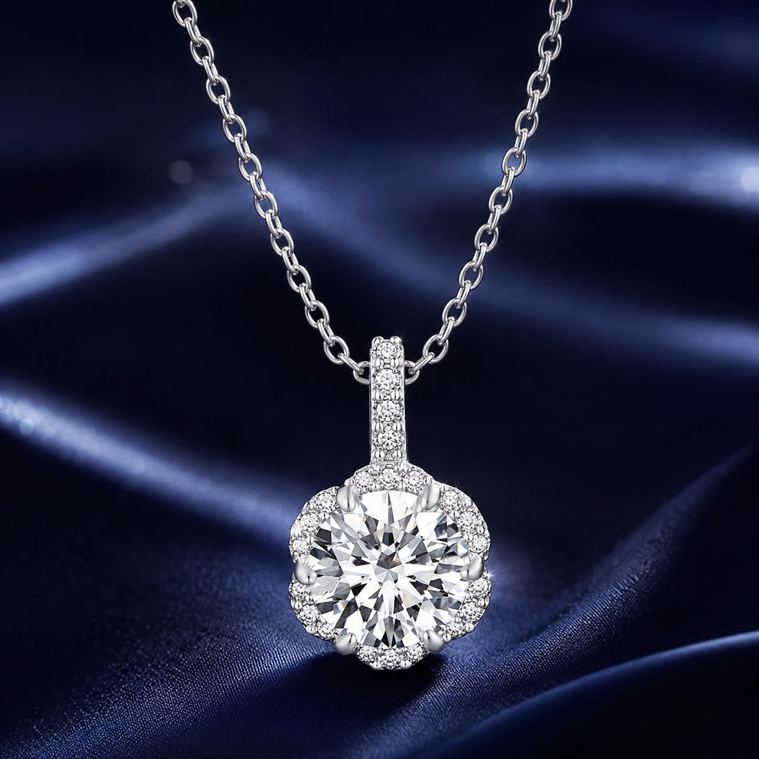 925 Sterling Silver Moissanite Pendant Necklace for Women - 45cm  DestGlow