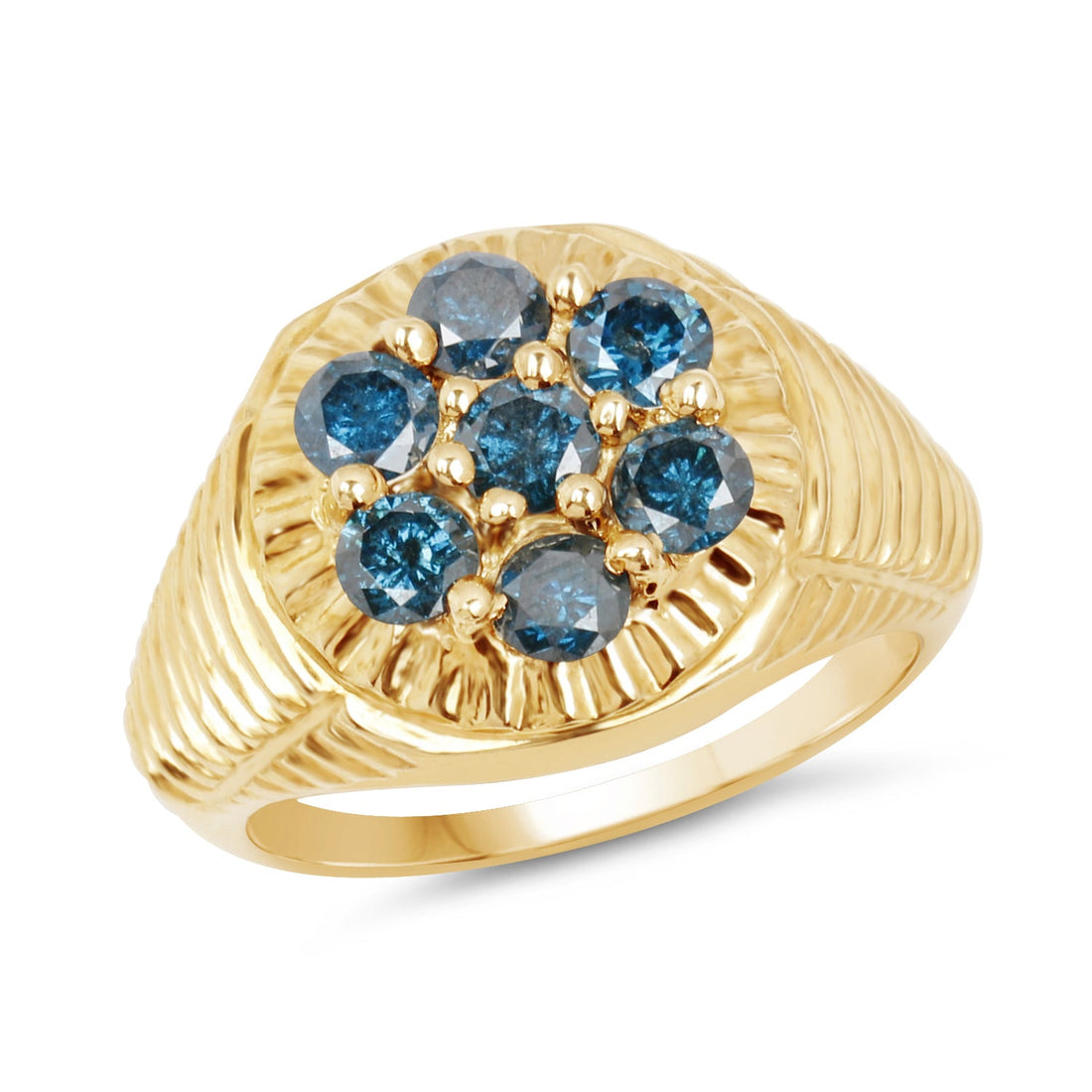 14K Yellow Gold Plated 1.40 Carat Genuine Blue Diamond .925 Sterling Silver Ring by Bids.com