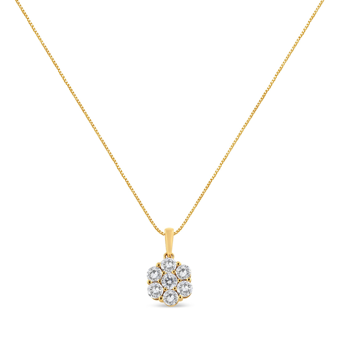14K Yellow Gold 2.00 Cttw Brilliant Round-Cut Diamond 7 Stone Flower Cluster 18" Pendant Necklace (H-I Color, SI2-I1 Clarity) by Bids.com