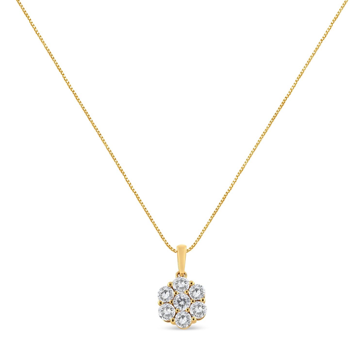 14K Yellow Gold 2.00 Cttw Brilliant Round-Cut Diamond 7 Stone Flower Cluster 18" Pendant Necklace (H-I Color, SI2-I1 Clarity) by Bids.com