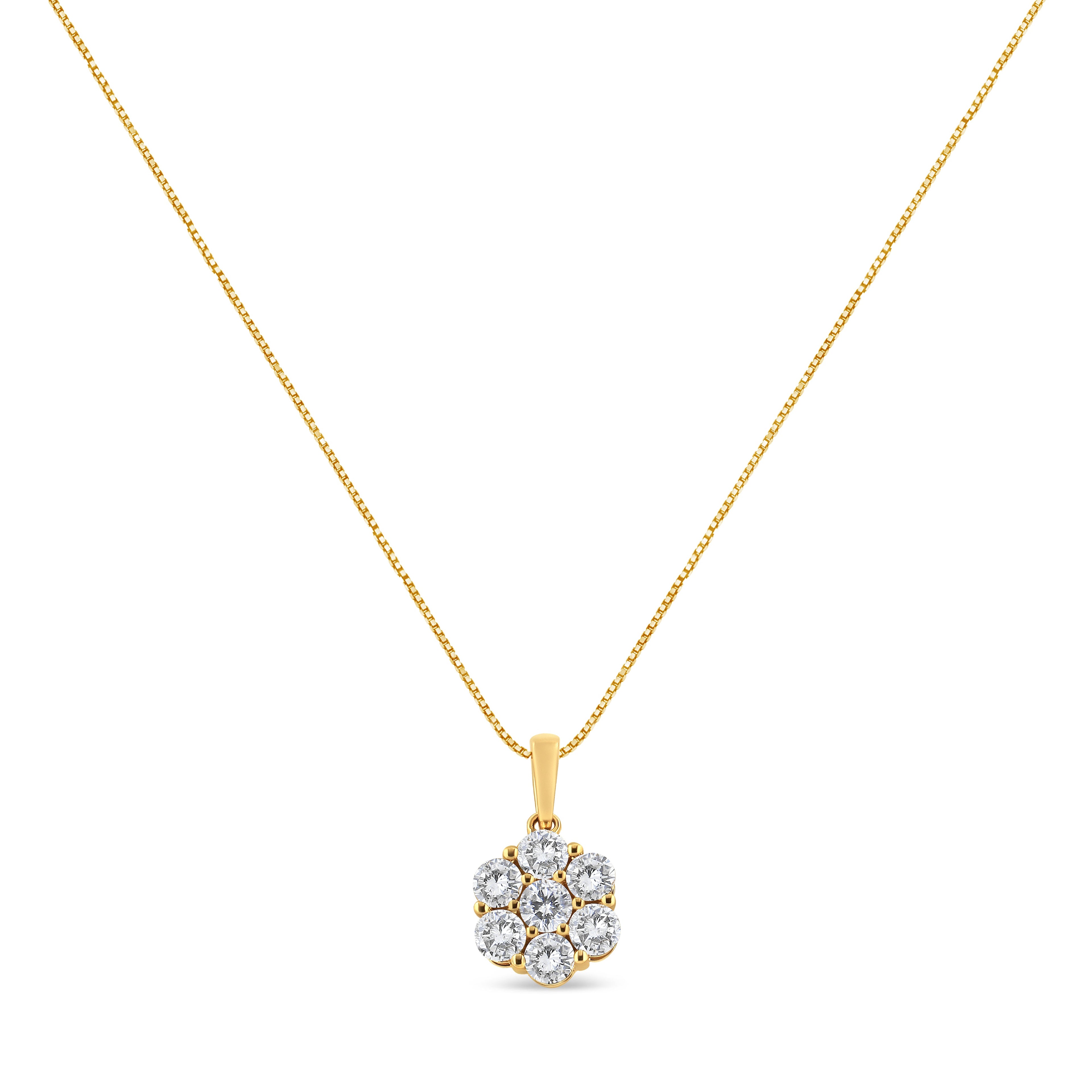 14K Yellow Gold 2.00 Cttw Brilliant Round-Cut Diamond 7 Stone Flower Cluster 18" Pendant Necklace (H-I Color, SI2-I1 Clarity) by Bids.com