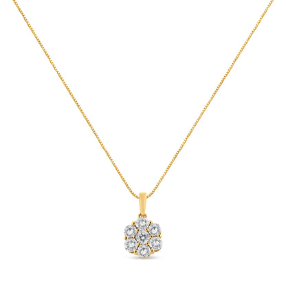 14K Yellow Gold 2.00 Cttw Brilliant Round-Cut Diamond 7 Stone Flower Cluster 18" Pendant Necklace (H-I Color, SI2-I1 Clarity) by Bids.com