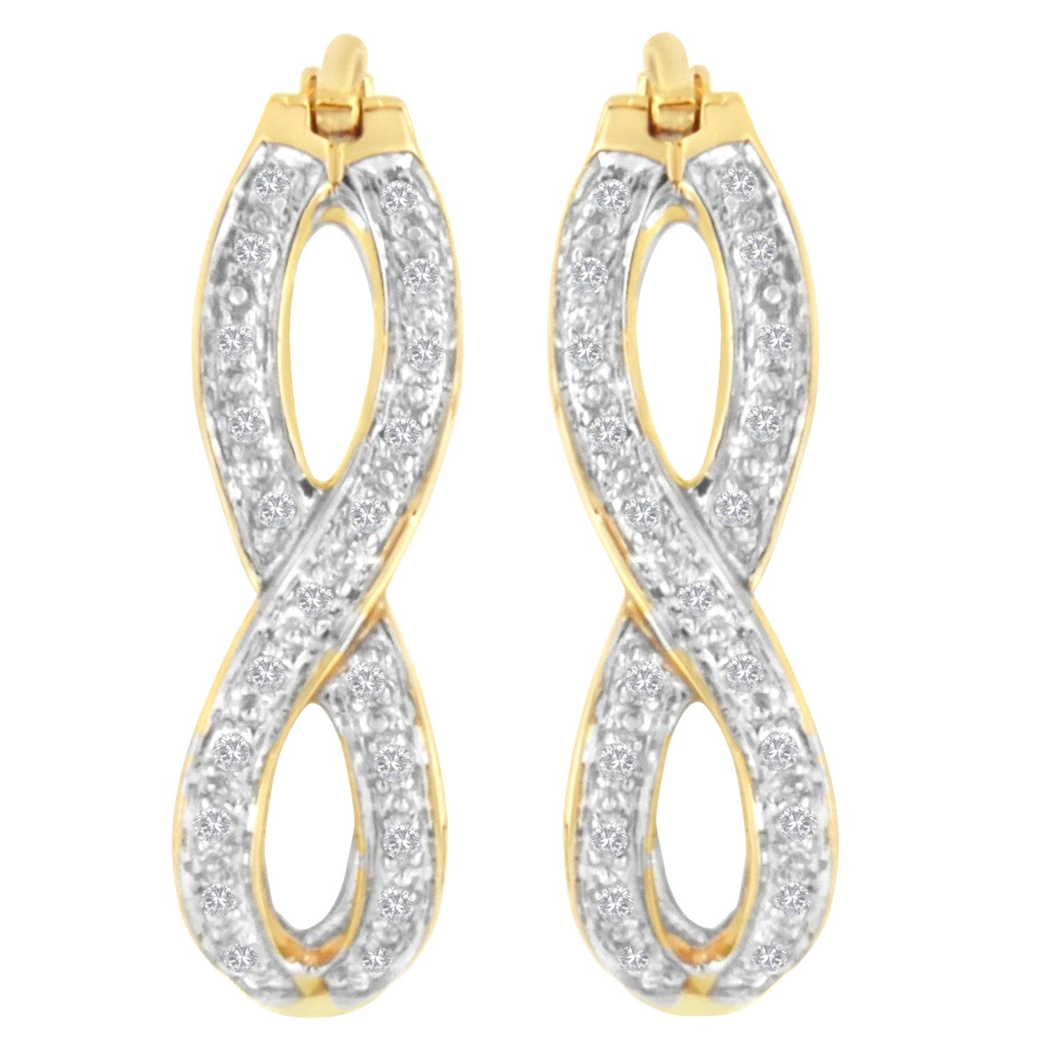 10K Yellow and White Gold 1/4 cttw Diamond Double Infinity Hoop Earrings (I-J Clarity, I1-I2 Color) by Bids.com