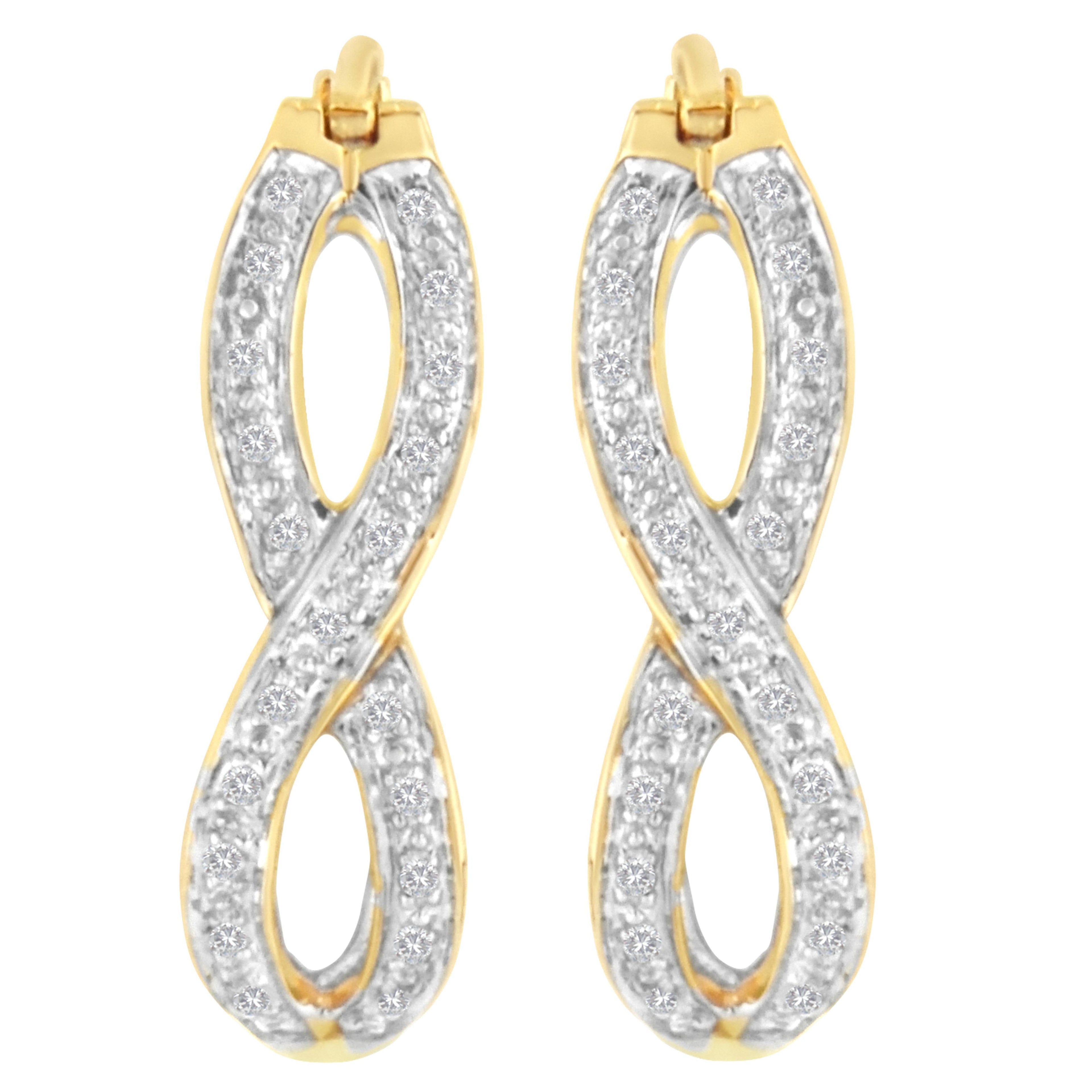 10K Yellow and White Gold 1/4 cttw Diamond Double Infinity Hoop Earrings (I-J Clarity, I1-I2 Color) by Bids.com
