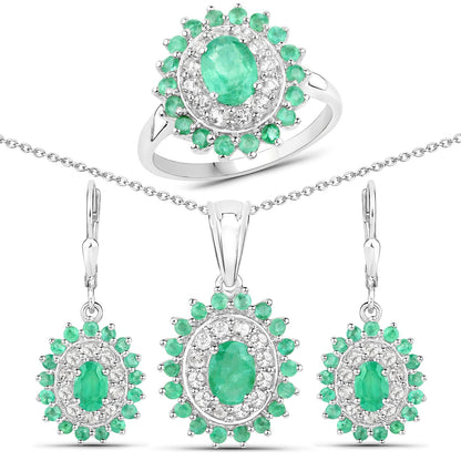6.53 Carat Genuine Zambian Emerald and White Topaz .925 Sterling Silver 3 Piece Jewelry Set (Ring, Earrings, and Pendant w/ Chain) by Bids.com