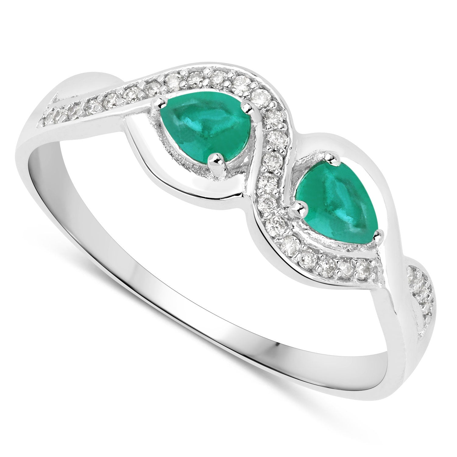 0.35 Carat Genuine Zambian Emerald and White Diamond 14K White Gold Ring by Bids.com