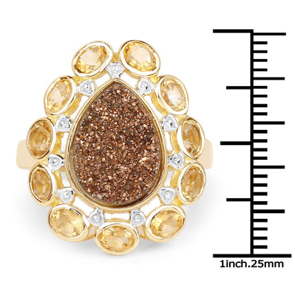 5.14 Carat Genuine Bronze Drusy and Citrine .925 Sterling Silver Ring by Bids.com