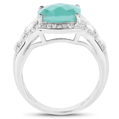 4.09 Carat Genuine Emerald and White Topaz .925 Sterling Silver Ring by Bids.com