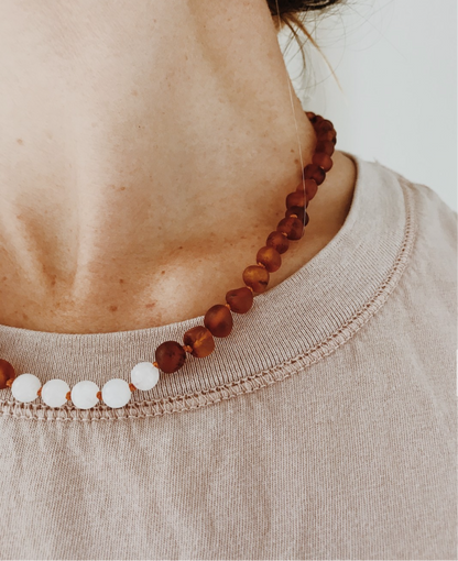 Raw Cognac Baltic Amber + Moonstone || Necklace  DestGlow