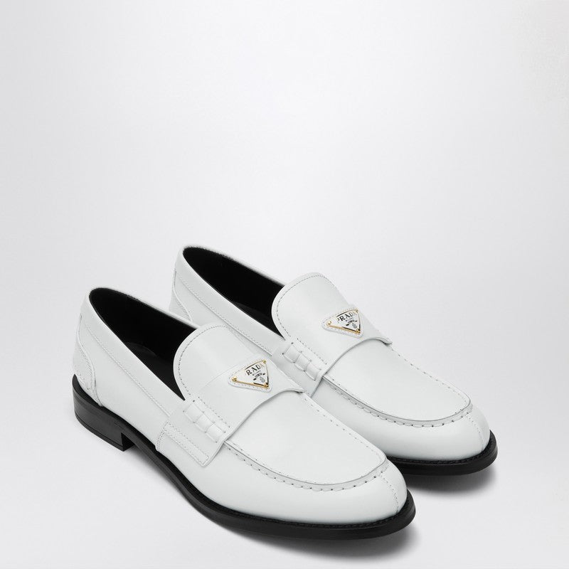 Prada Women White Brushed Leather Loafer by Luosophy