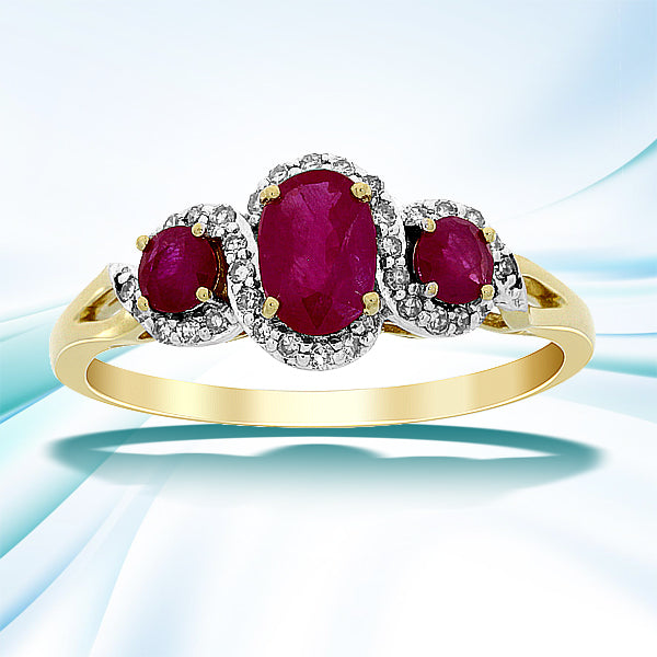 1.04ct Ruby Diamond 3 Stone Ring 14KT Yellow Gold by Bids.com
