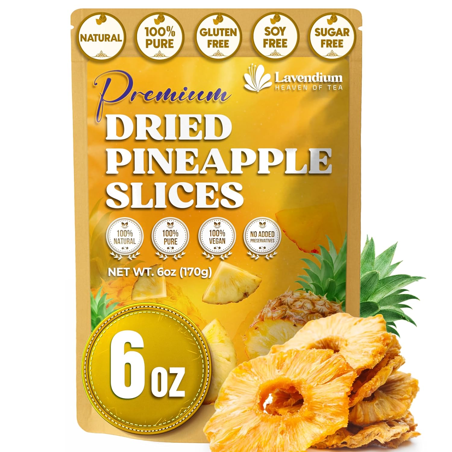 Dried Pineapple Slices 6oz – Premium Quality, Naturally Sweet &amp; Tangy by FreshDrinkUS - Natural and Premium Herbal Tea