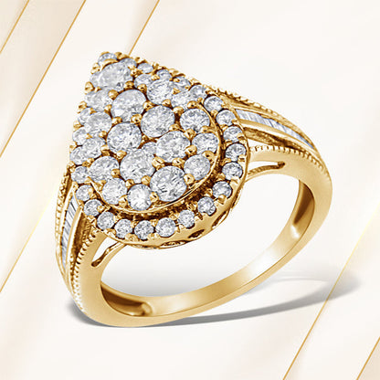 10K Yellow Gold Plated .925 Sterling Silver 1 1/2 Cttw Round-Cut Diamond Cocktail Ring (I-J Color, I1-I2 Clarity) - Size 7  DestGlow