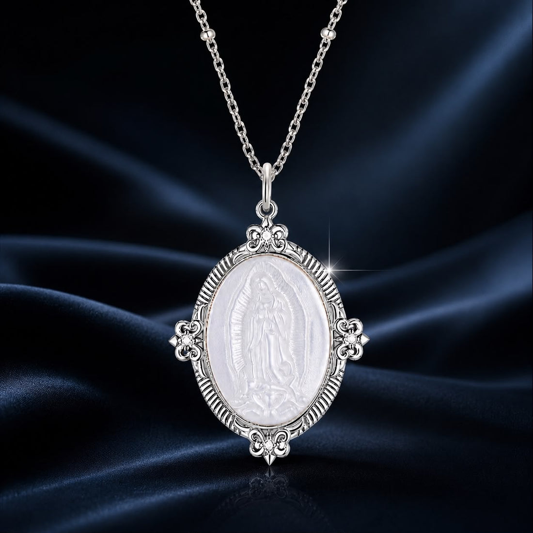 925 Sterling Silver Necklace with White Gold Plating, 40+5cm Length, CZ &amp; Mother of Pearl Pendant for Women  DestGlow