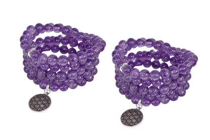 Amethyst Beads Mala Bracelet, 108 Prayer Beads Necklace (Intuition and Psychic Abilities)  DestGlow