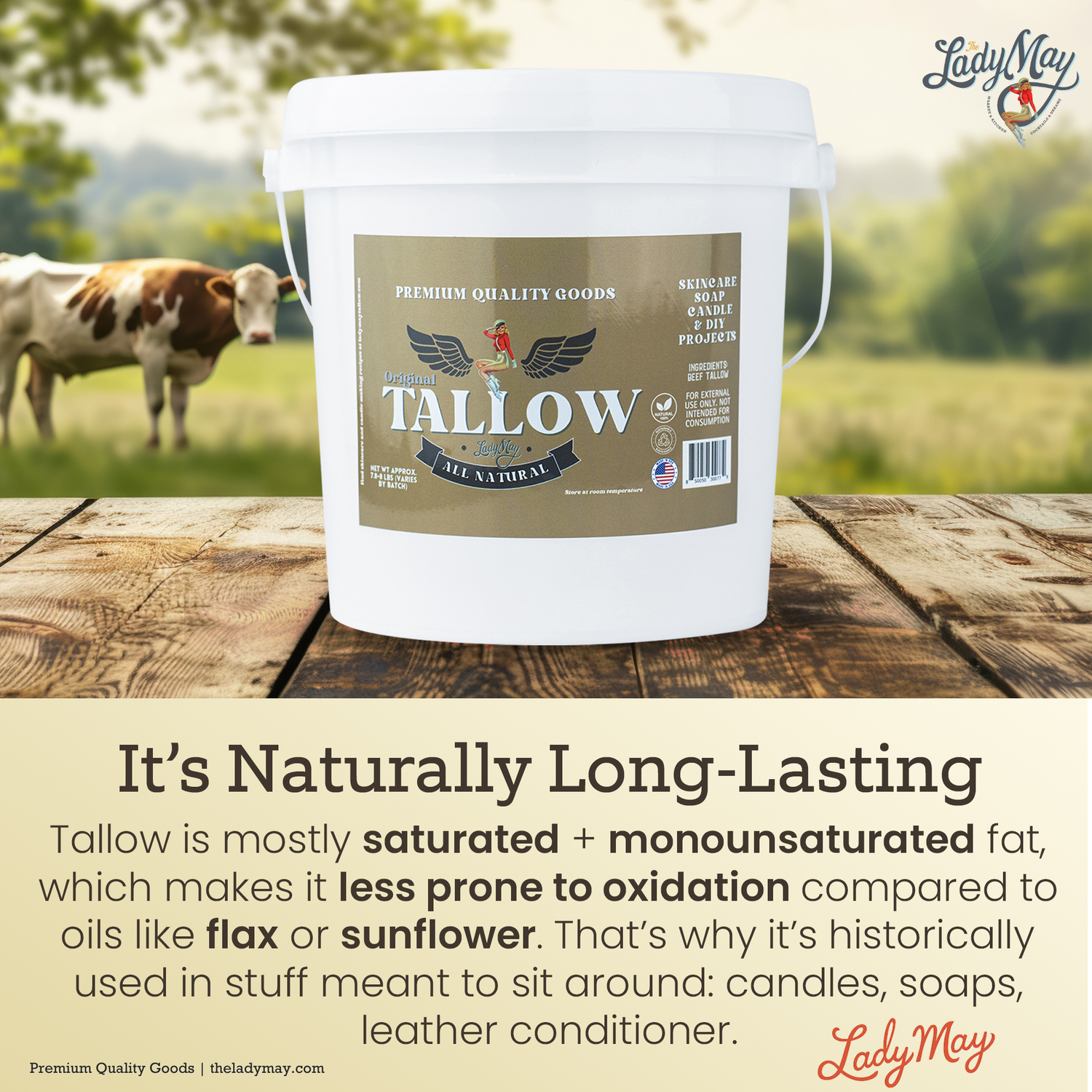 Bulk Grass-Fed Beef Tallow for Soap, Skincare &amp; Candles | 2,8,16 lbs | Maker-Proven Quality by Lady May Tallow