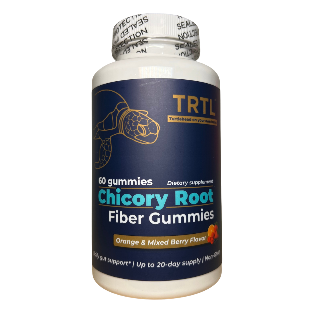 TRTL Fiber Gummies - 60 Count - Daily Prebiotic Fiber Supplement - Orange &amp; Mixed Berry Flavor