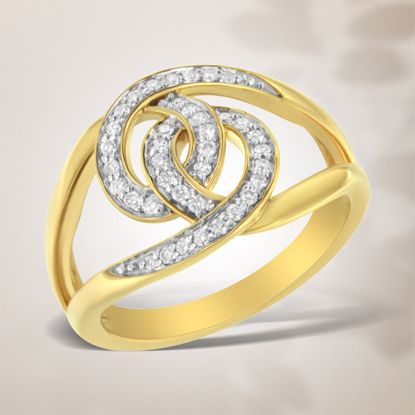 14K Yellow Gold Plated .925 Sterling Silver 1/4 Cttw Diamond Interlocking Loop Open Shank Bypass Ring (I-J Color, I1-I2 Clarity) - Size 7 by Bids.com