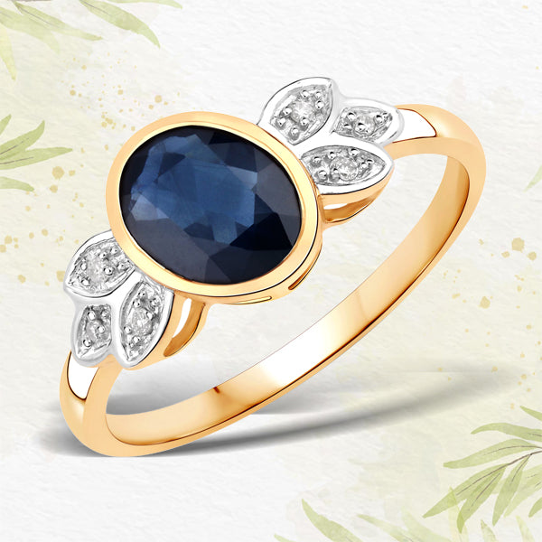 1.56 Carat Genuine Blue Sapphire and White Diamond 14K Yellow Gold Ring by Bids.com