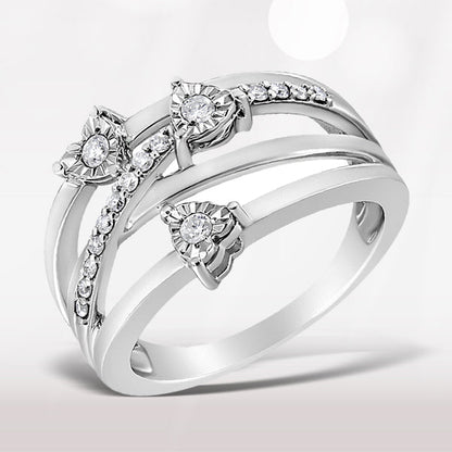 .925 Sterling Silver 1/5 Cttw Miracle-Set Diamond Heart Cross-Over Bypass Ring (I-J Color, I2-I3 Clarity) - Size 7 by Bids.com