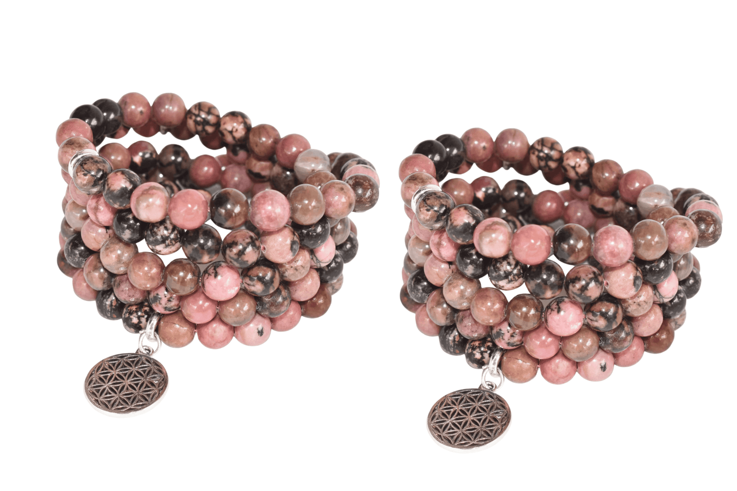 Rhodonite Beads Mala Bracelet, 108 Prayer Beads Necklace (Balances yin-yang and Compassion)  DestGlow