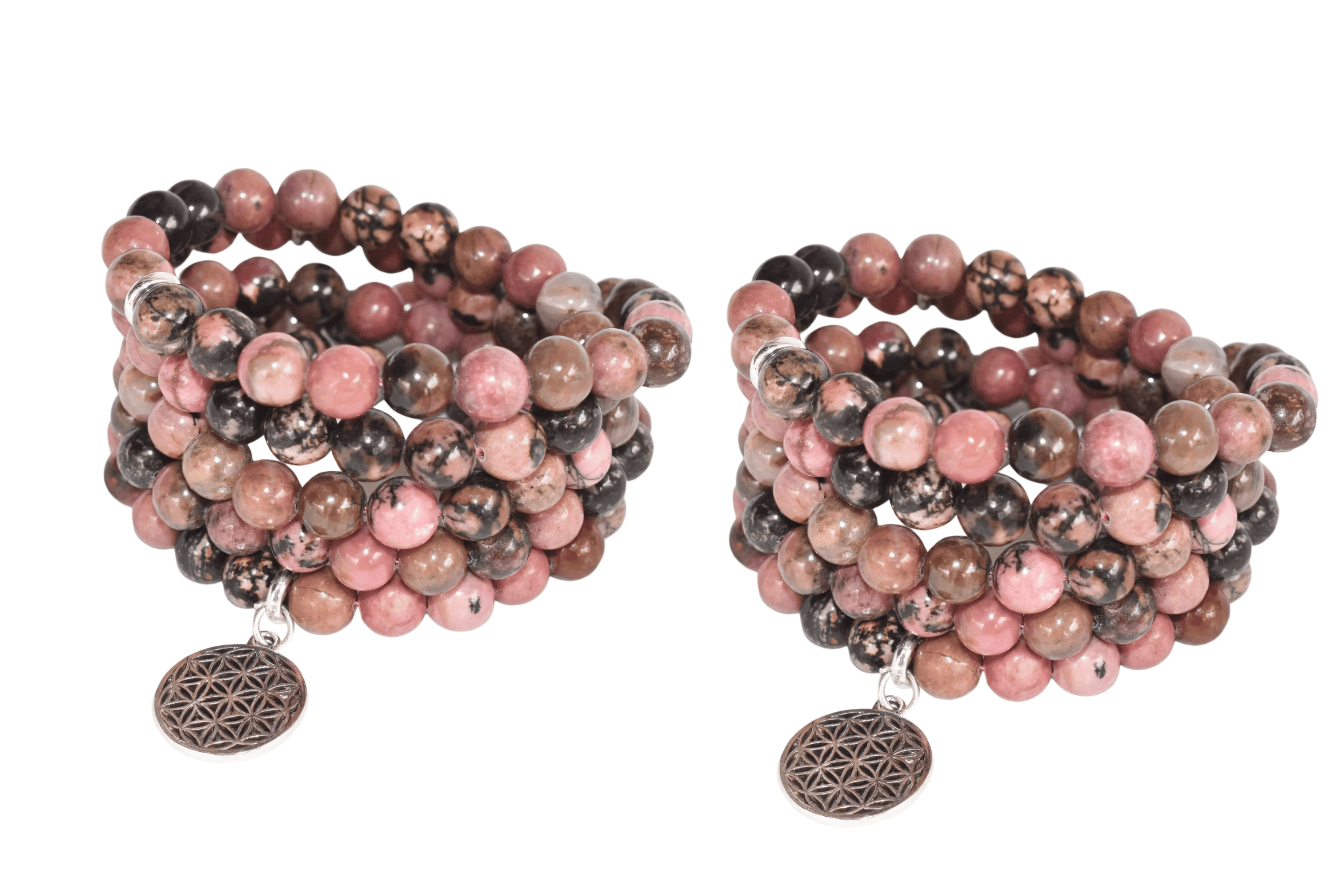 Rhodonite Beads Mala Bracelet, 108 Prayer Beads Necklace (Balances yin-yang and Compassion)  DestGlow