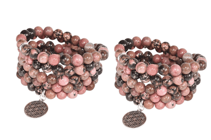 Rhodonite Beads Mala Bracelet, 108 Prayer Beads Necklace (Balances yin-yang and Compassion)  DestGlow