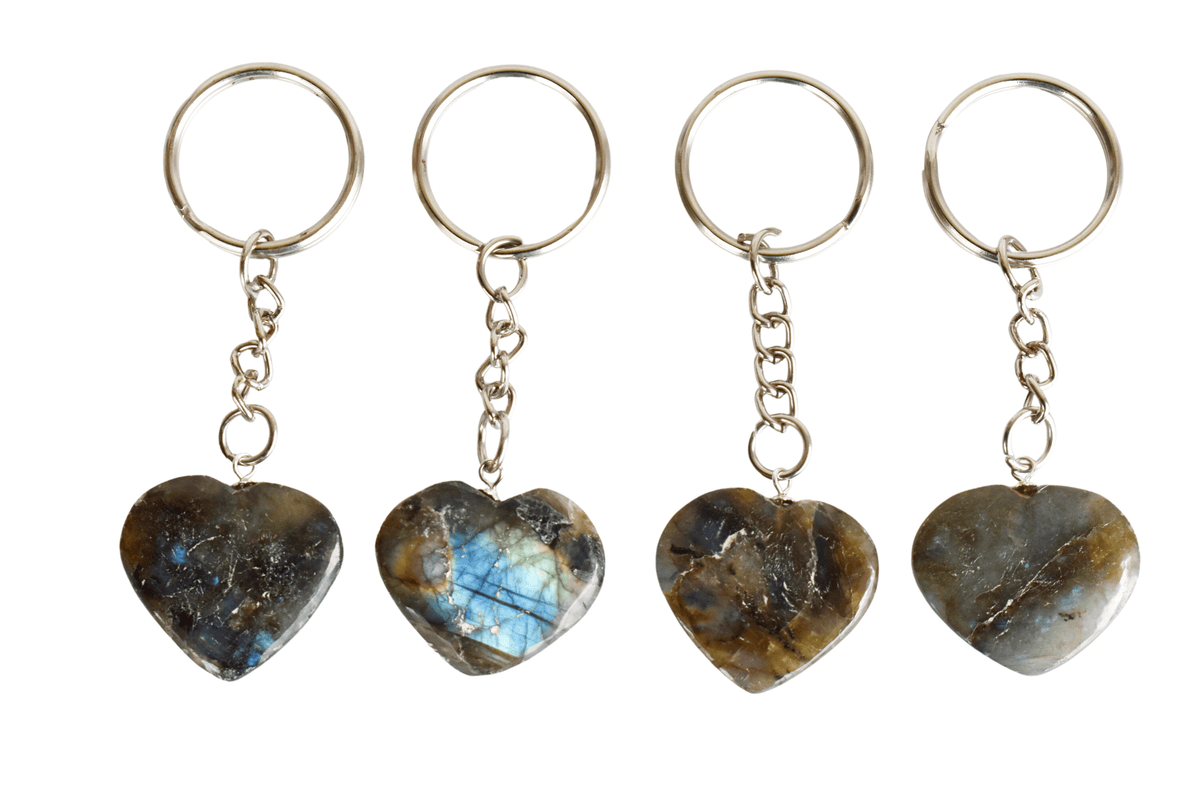 Labradorite Key Chain, Gemstone Keychain Crystal Key Ring (Expanded Awareness and Intuition)  DestGlow