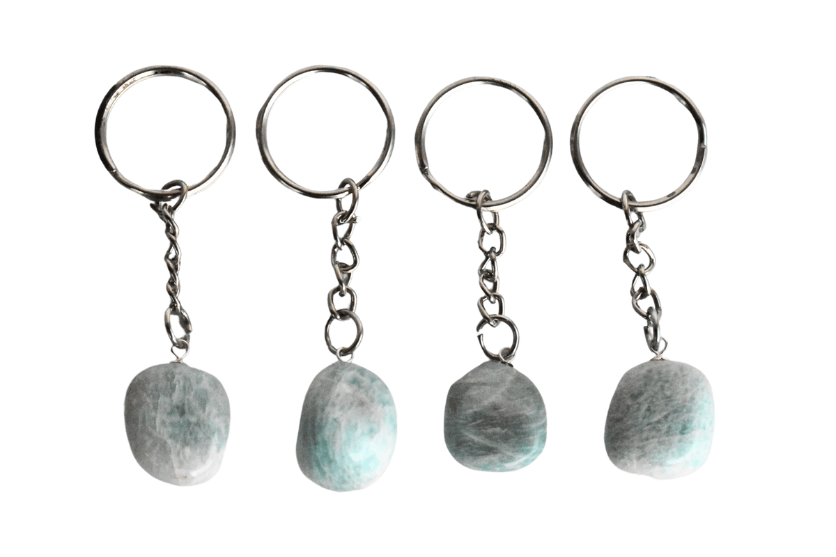 Amazonite Key Chain, Gemstone Keychain Crystal Key Ring (Trust and Breaking Addictions)  DestGlow