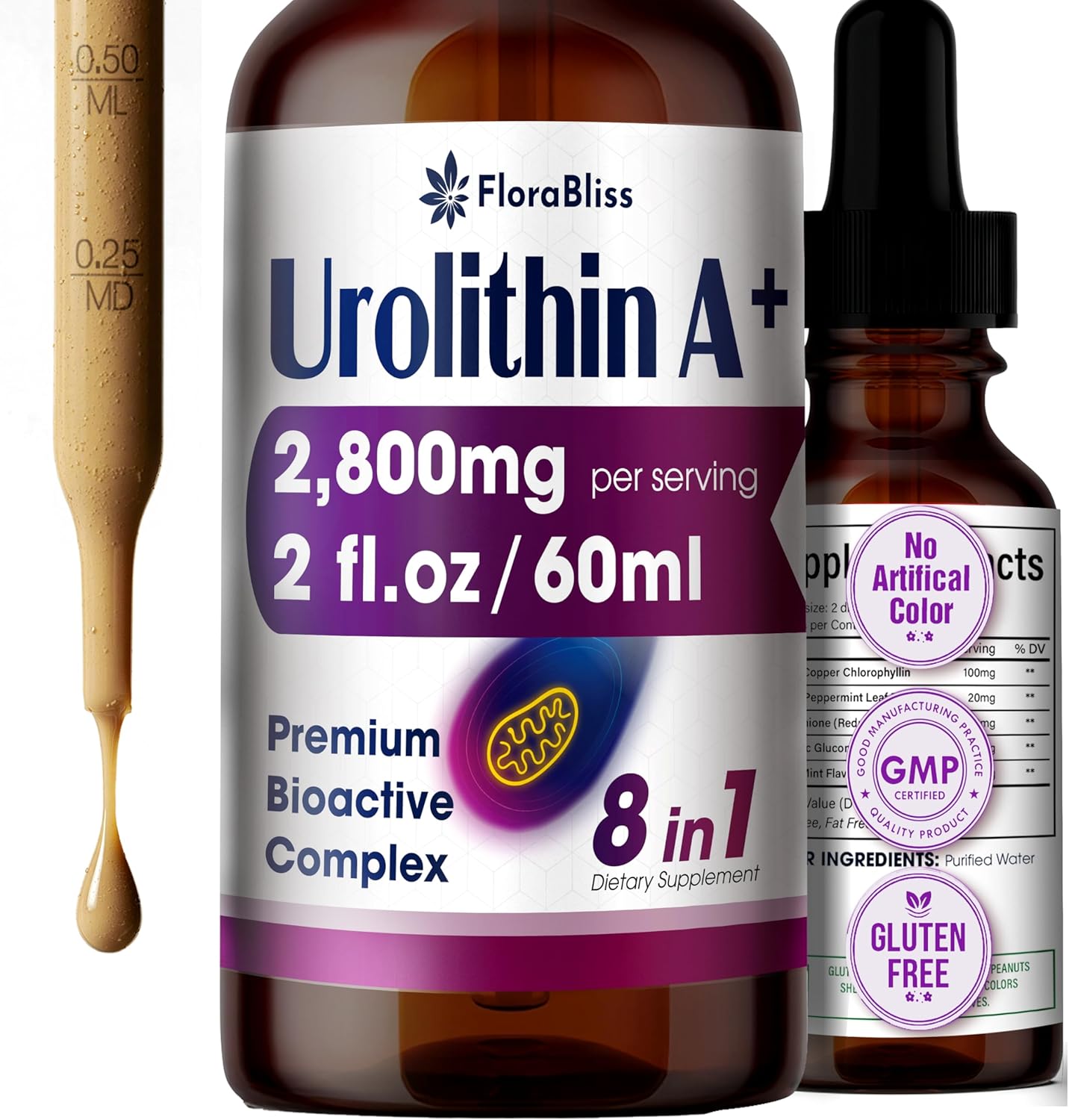 Urolithin A Supplement 2800 mg Liquid Drops | with Trans-Resveratrol, Collagen Peptides, Pomegranate Extract, Hyaluronic Acid, Vitamin E &amp; C by FreshDrinkUS - Natural and Premium Herbal Tea