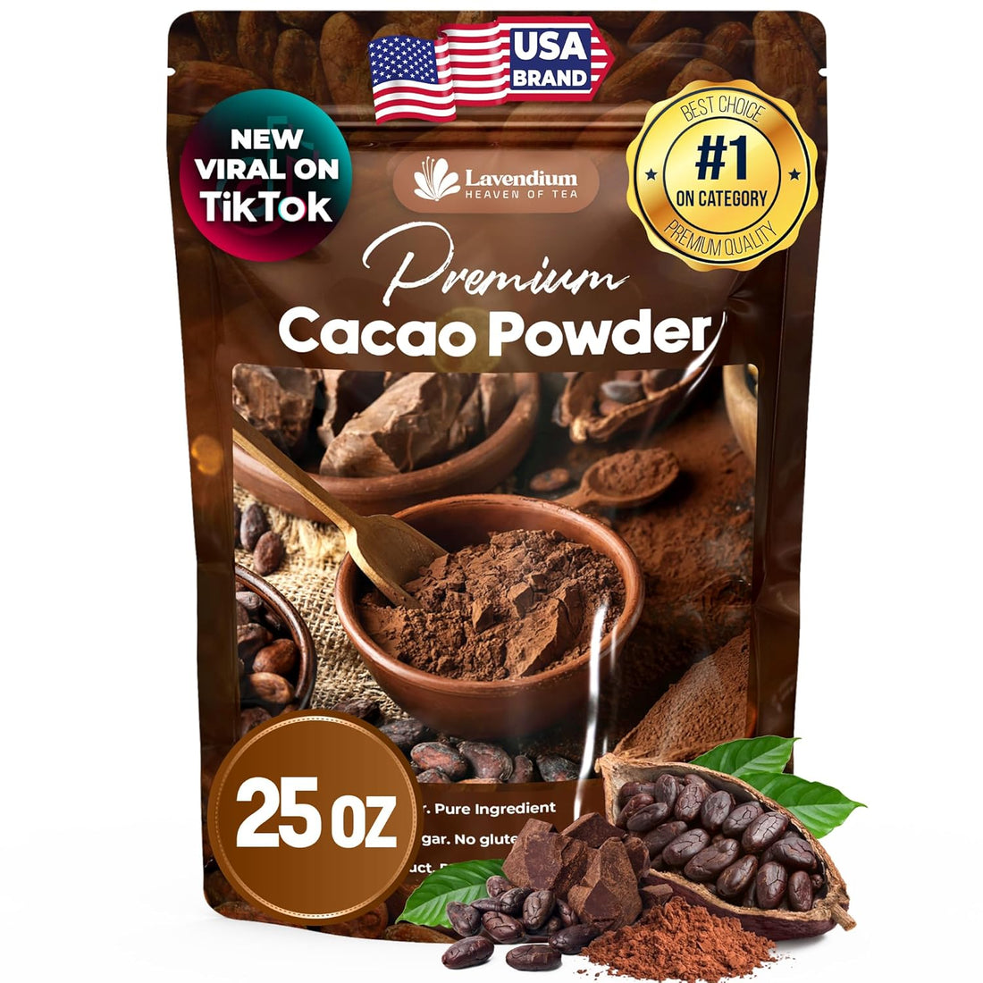 Cacao Powder, 25oz (1.56 lbs), 100% Natural &amp; Pure, Unsweetened, Rich Chocolate Flavor, Perfect for Baking &amp; Smoothies