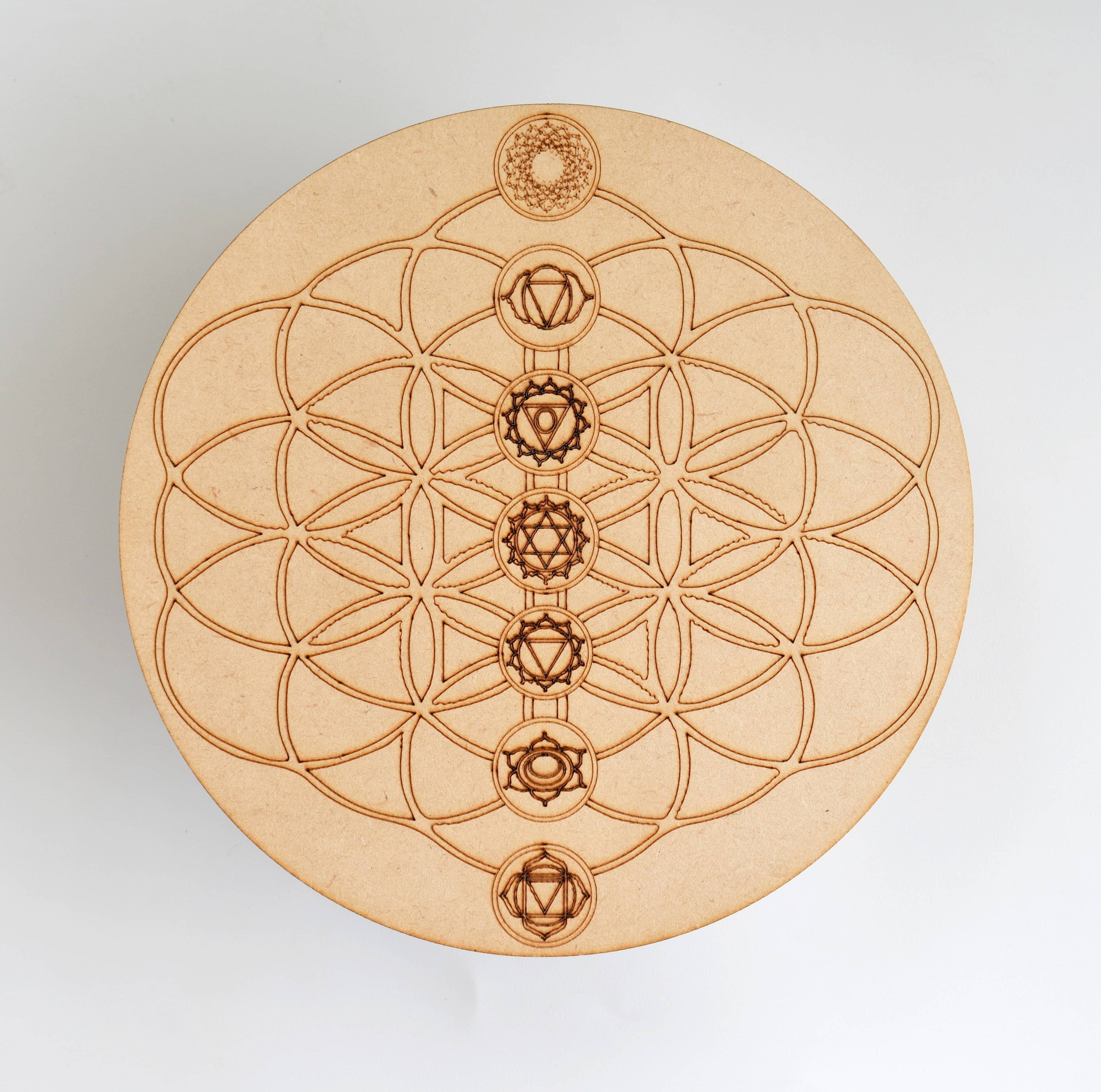 Tree of Life with Om Crystal Grid Board, 6" Wooden Crystal Grid Plate  DestGlow