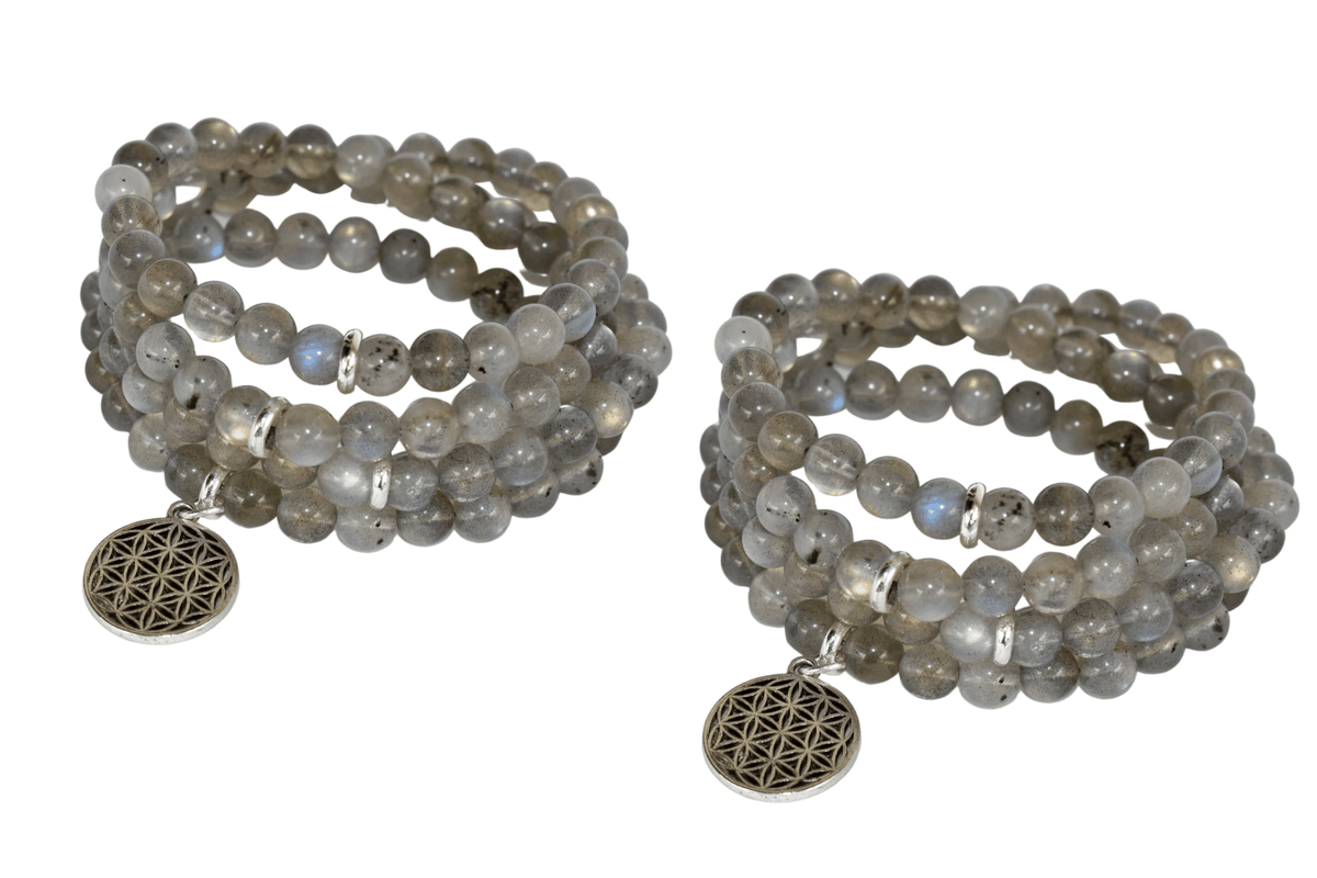Labradorite Beads Mala Bracelet, 108 Prayer Beads Necklace (Aura Protection and Strength )  DestGlow