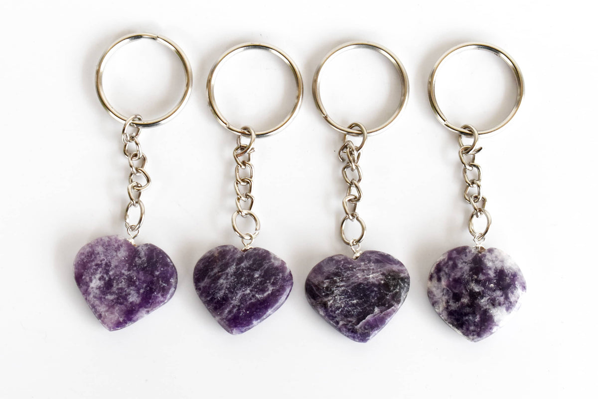 Lepidolite Key Chain, Gemstone Keychain Crystal Key Ring (Joy and Relaxation)  DestGlow
