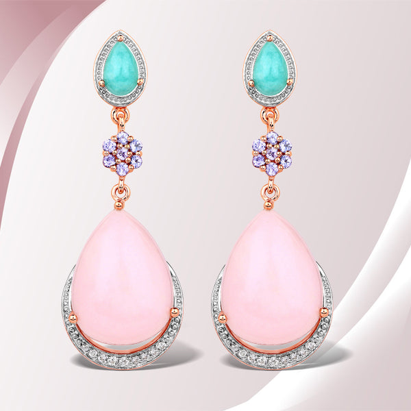 18K Rose Gold Plated 31.93 Carat Genuine Multi Stones .925 Sterling Silver Earrings  DestGlow