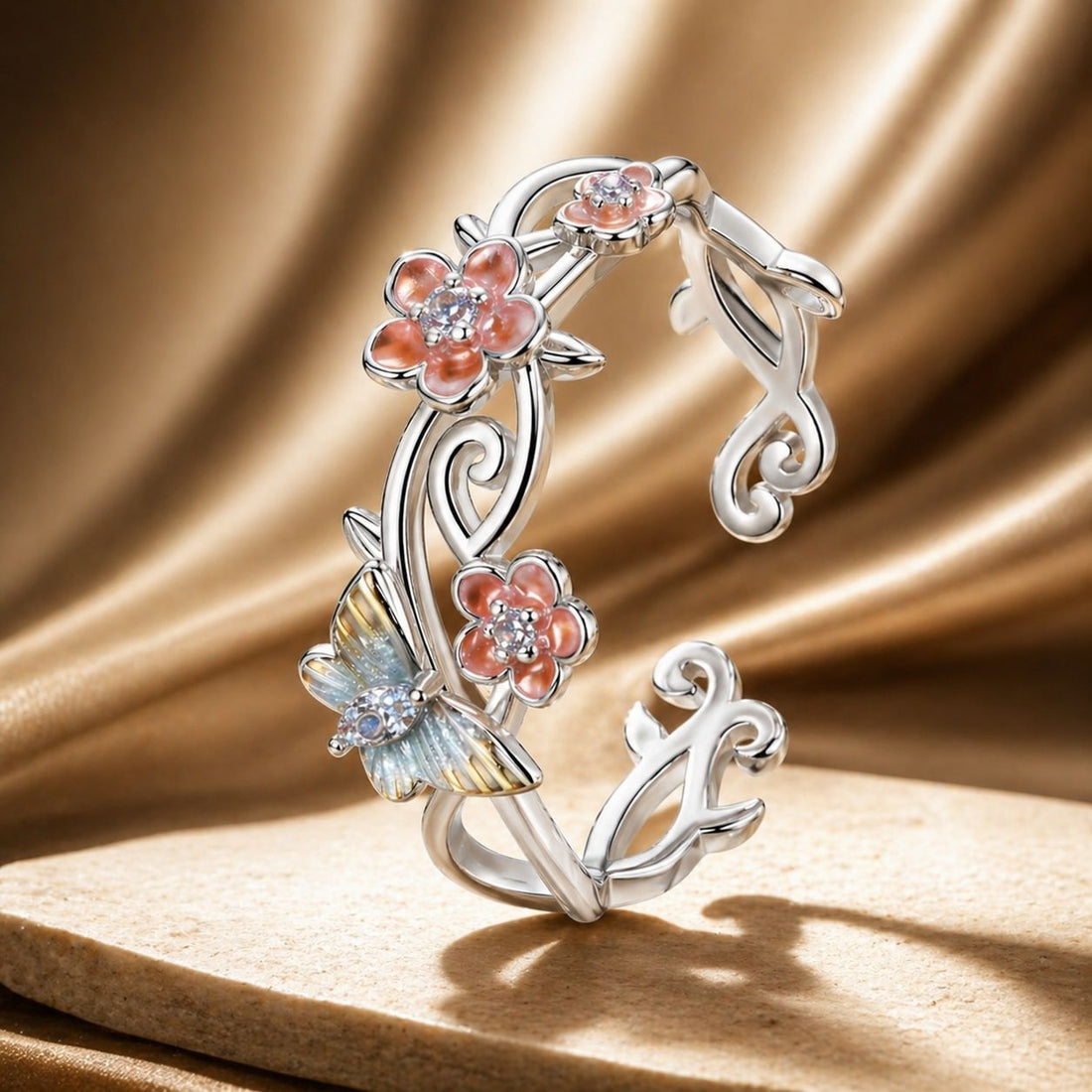 925 Sterling Silver Enamel Pavé Setting Ring for Women  DestGlow