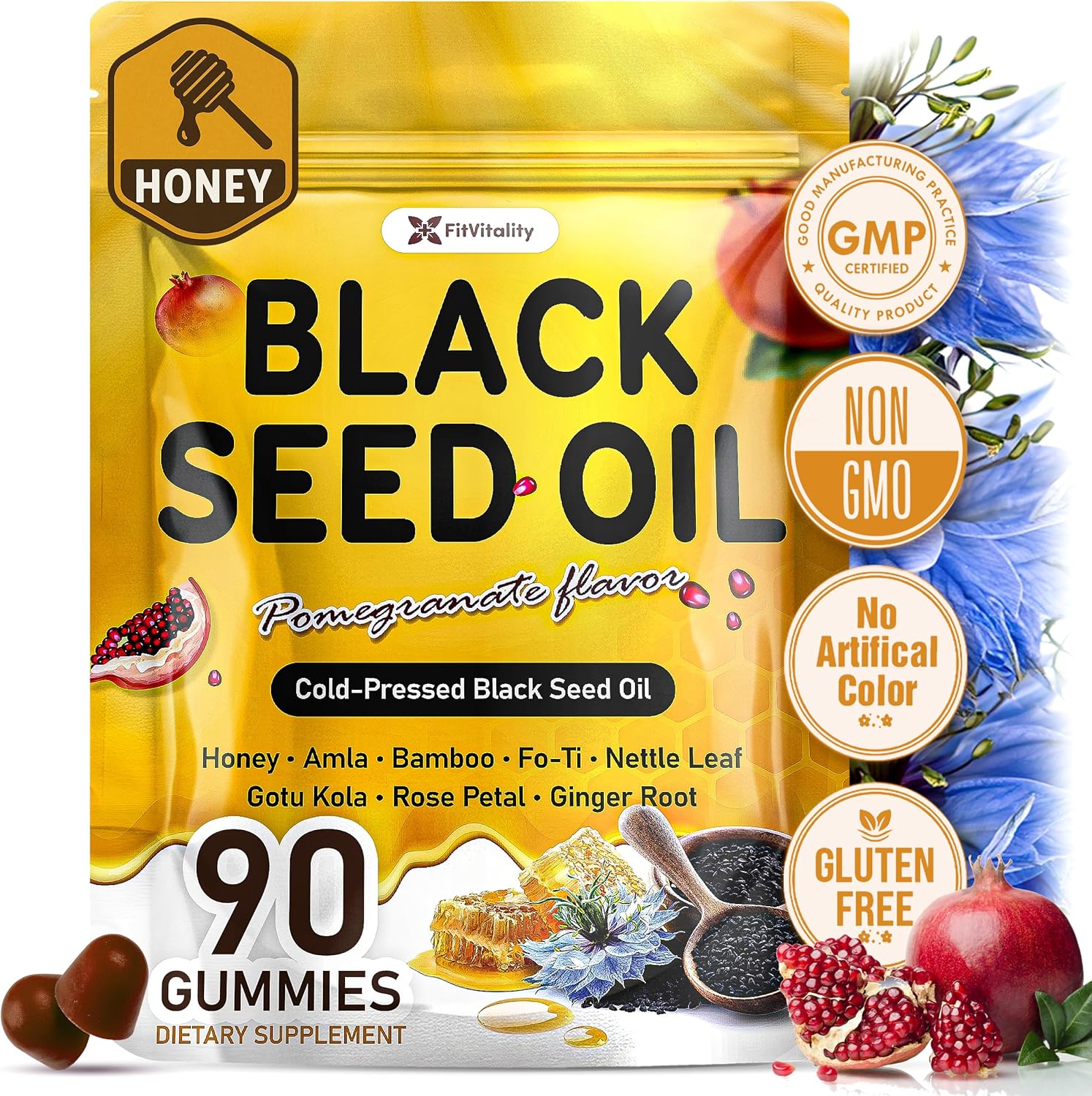 Black Seed Oil Gummies | Hair, Skin &amp; Nail Nourishment | Pomegranate Flavor by FreshDrinkUS - Natural and Premium Herbal Tea