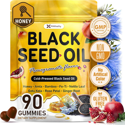 Black Seed Oil Gummies | Hair, Skin &amp; Nail Nourishment | Pomegranate Flavor by FreshDrinkUS - Natural and Premium Herbal Tea